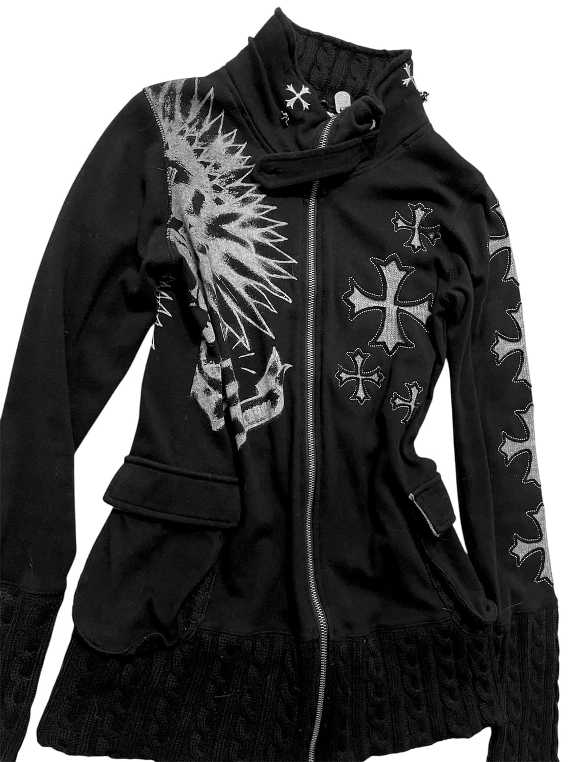 Vkei 00s Glitz 글리츠고스크로스십자가하이넥크롬깔투웨이니트집업 상품이미지8