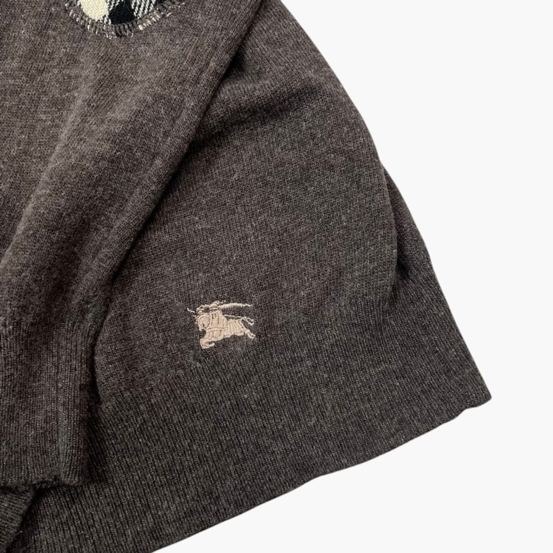 버버리 Burberry 브라운 캐시미어 혼방 엘보패치 브이넥 가디건 L 상품이미지5