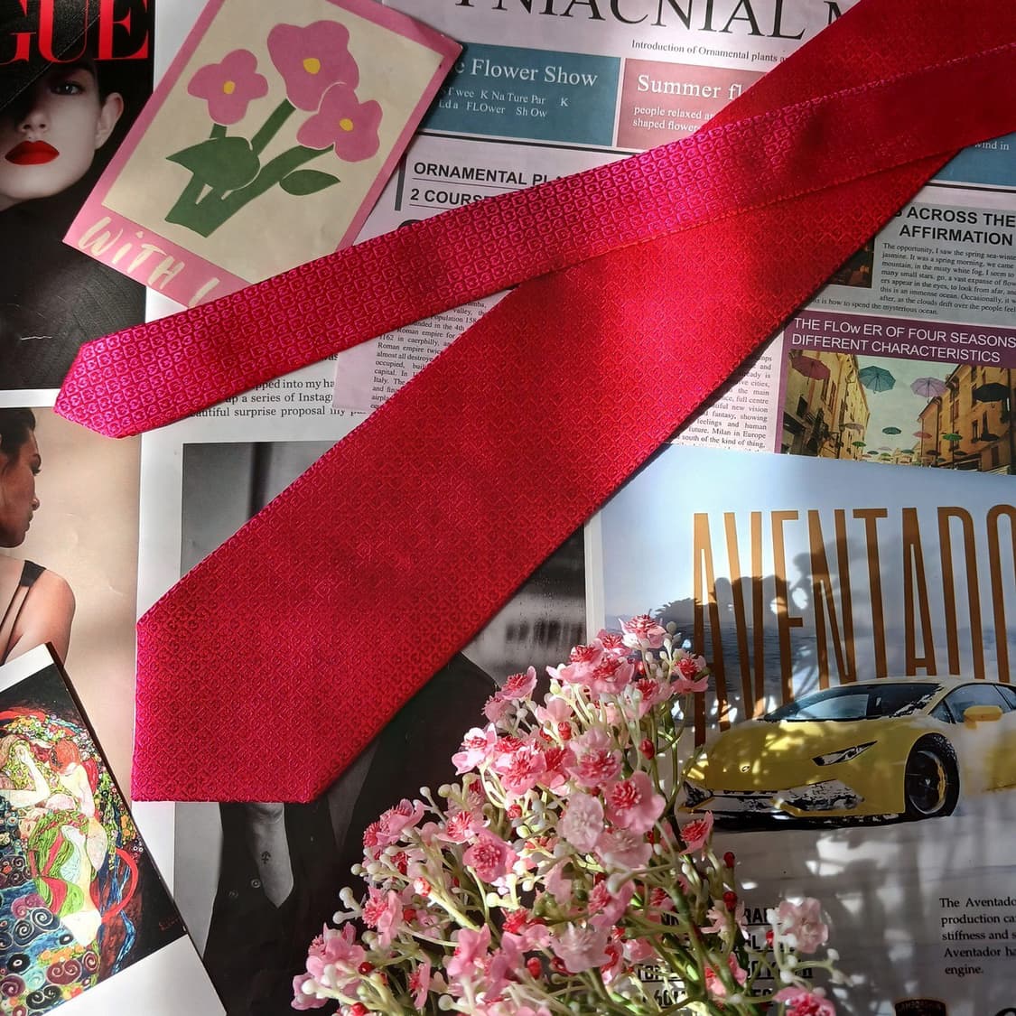 밀라숀 실크 핫핑크 로고 패턴 넥타이 8.8cm A+등급 A19754 상품이미지5