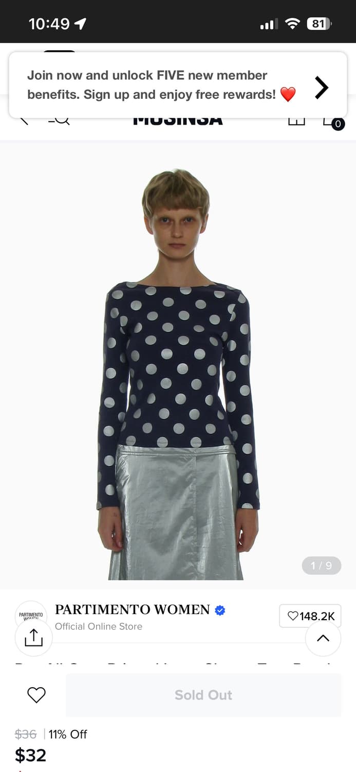 파르티멘토 보트넥 도트 롱슬리브 긴팔티 퍼플 m 상품이미지1