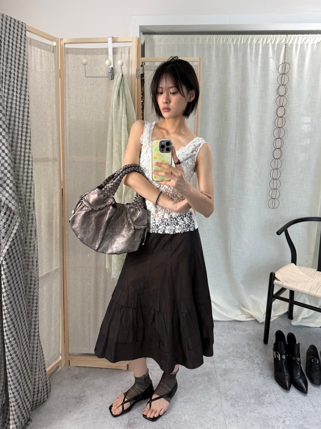 Ritsuko Shirahama 레이스 슬리브리스 탑 상품이미지10