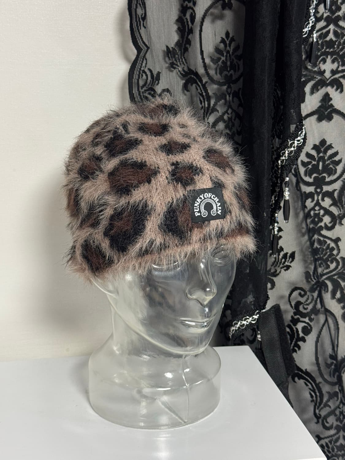 호피 레오파드 앙고라 펑옵체 로고 비니 상품이미지2