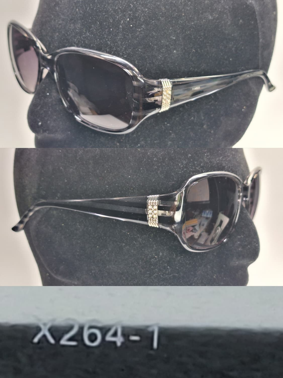일본 수입 보석 장식 블랙 스트라이프 패턴 선글라스 X264-1 빈티지 상품이미지8
