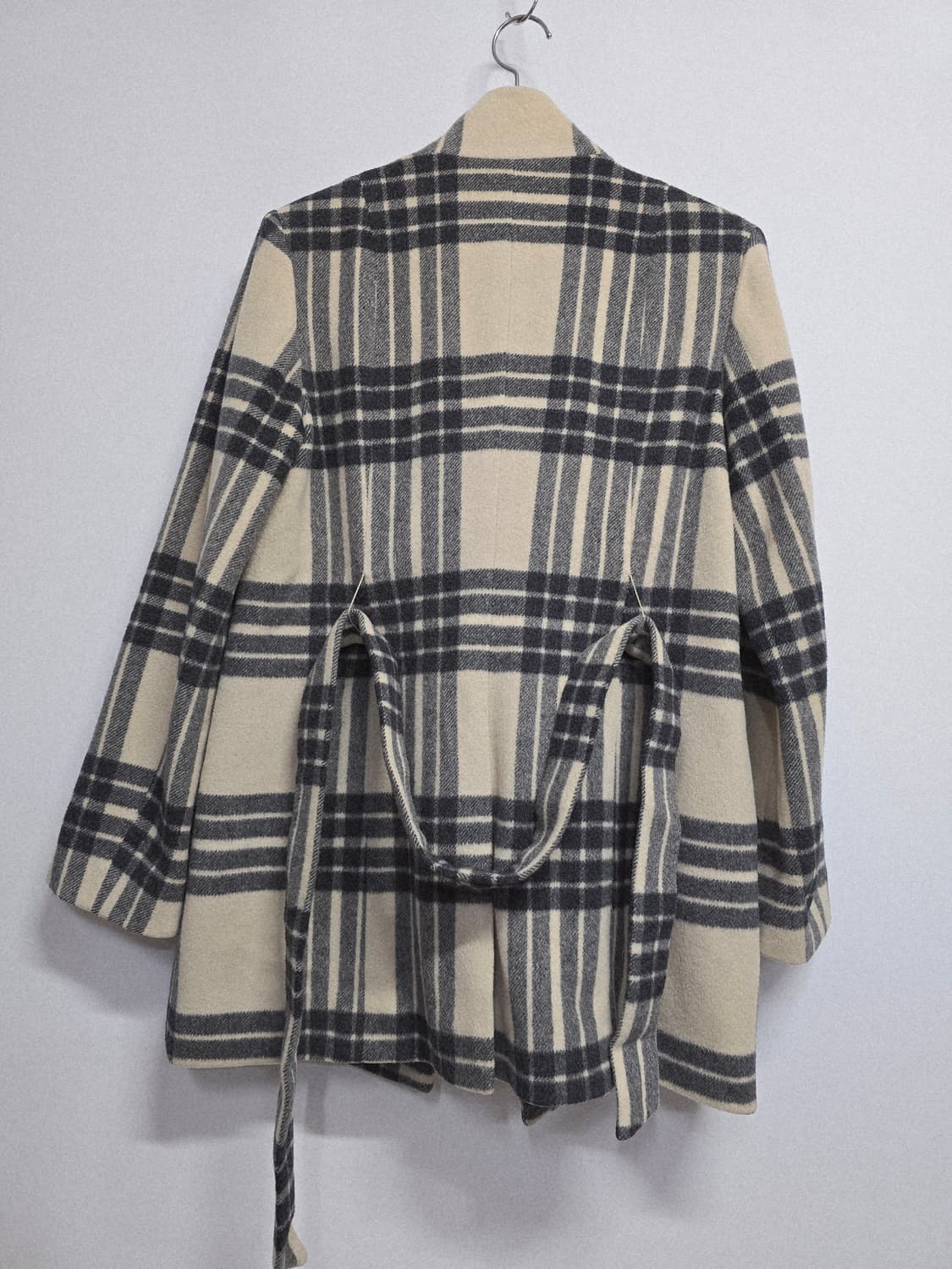 시스템 체크 패턴 모직 코트 상품이미지4