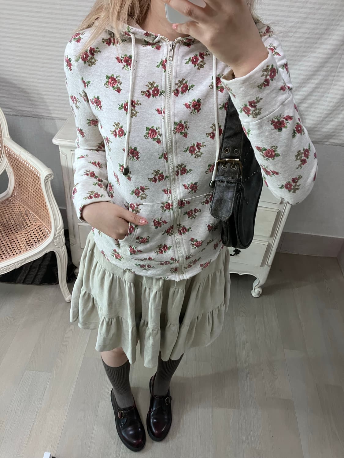 oatmeal antique floral hood zip-up 상품이미지4