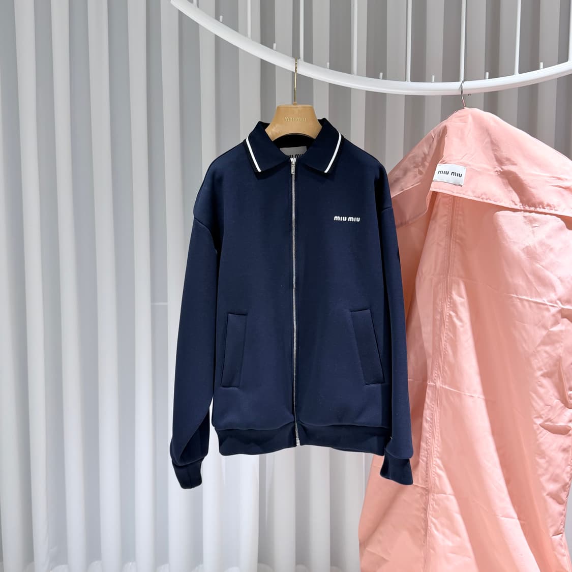 (S+/38) / 미우미우 본디드 피케 테크니컬 저지 블루종 네이비 상품이미지1