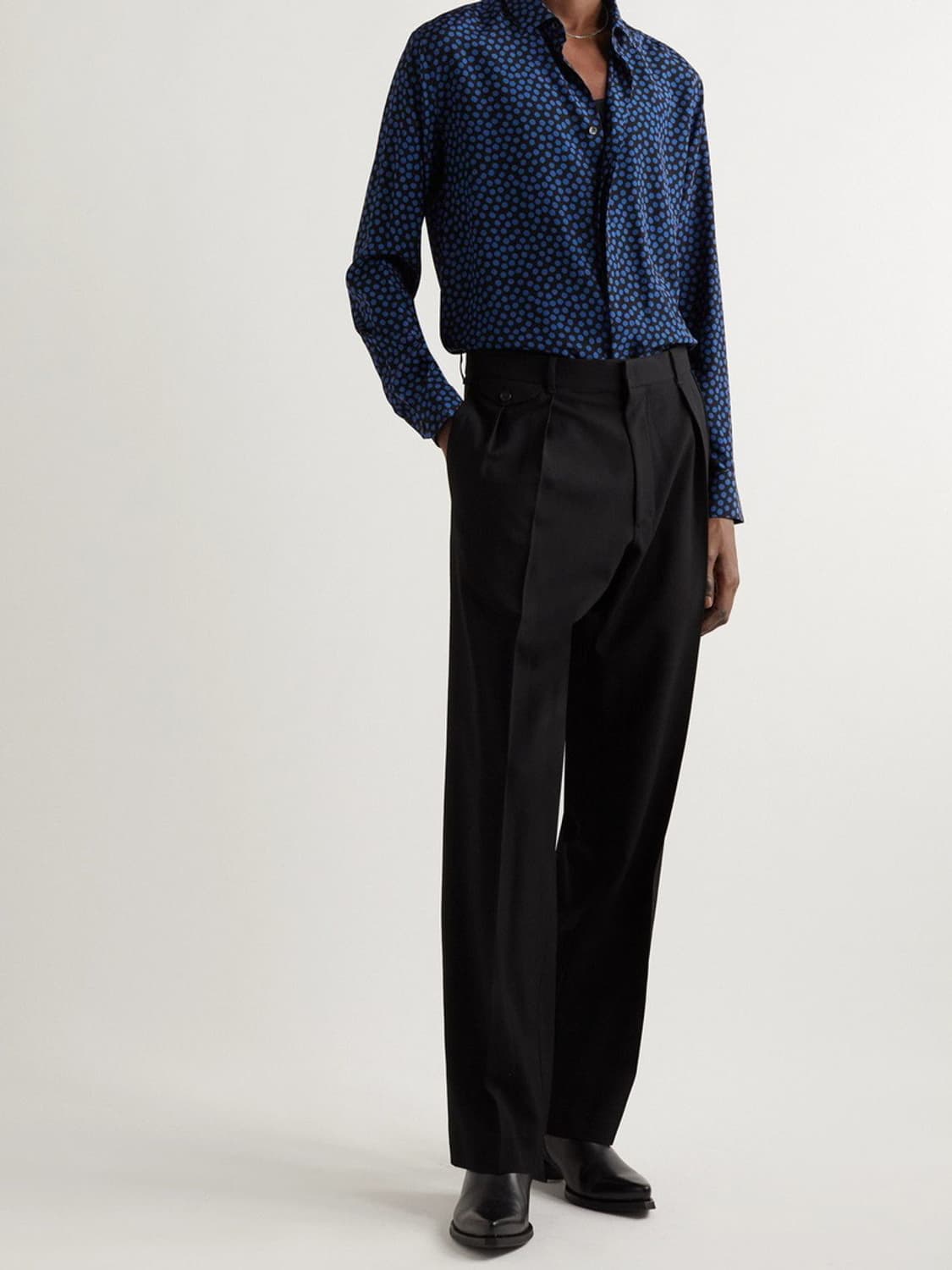 [BTS 지민님 착용] 생로랑 22ss 크러페 블루 폴카닷 셔츠 상품이미지1