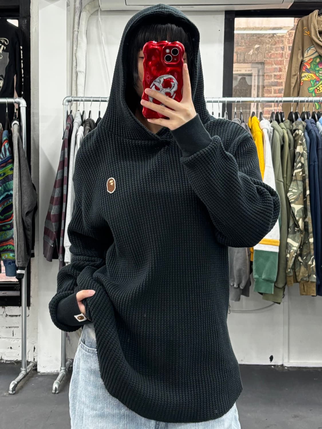 베이프 원포인트 와플 후드티셔츠 상품이미지2