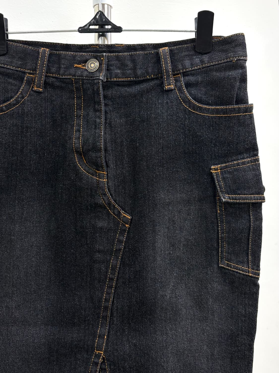 빈티지 흑청 데님 카고 미디 스커트 상품이미지4