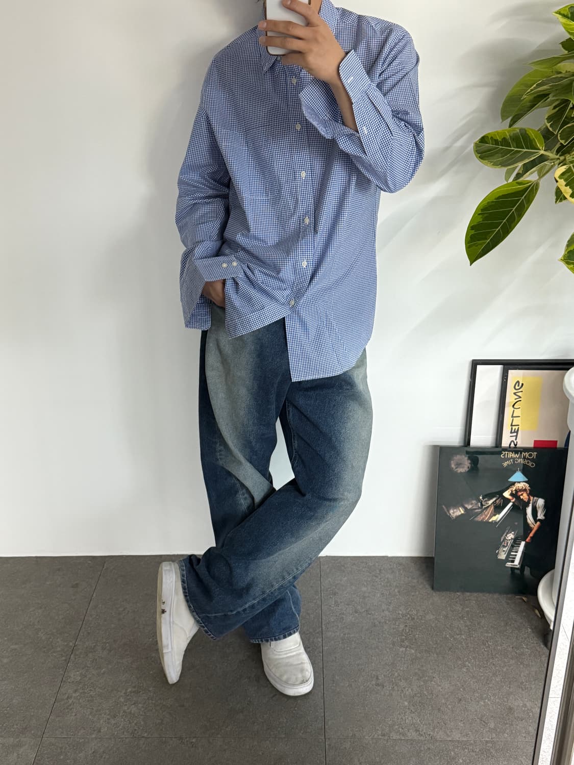 새상품급 유니클로 셔츠 블루체크 상품이미지1