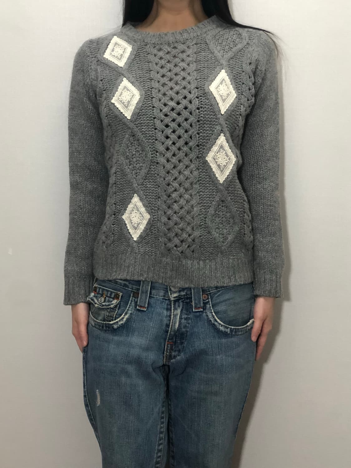 빈티지 그레이 레이스 니트 상품이미지4