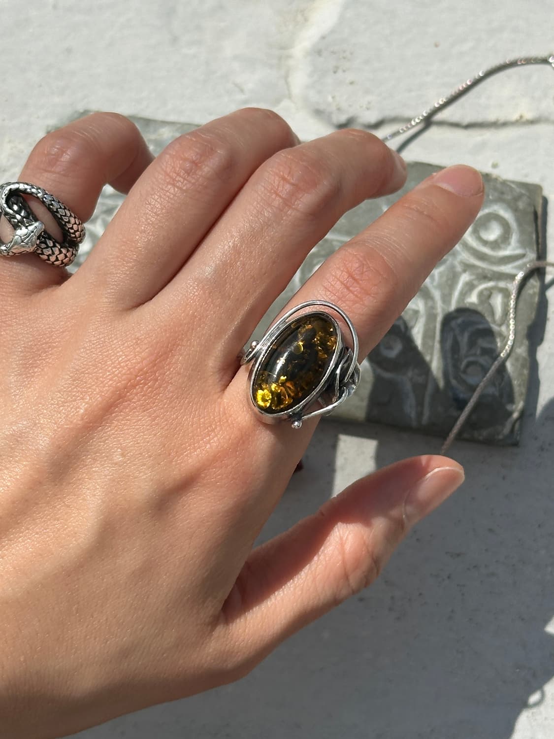 Vintage Amber 925Silver Ring 상품이미지4