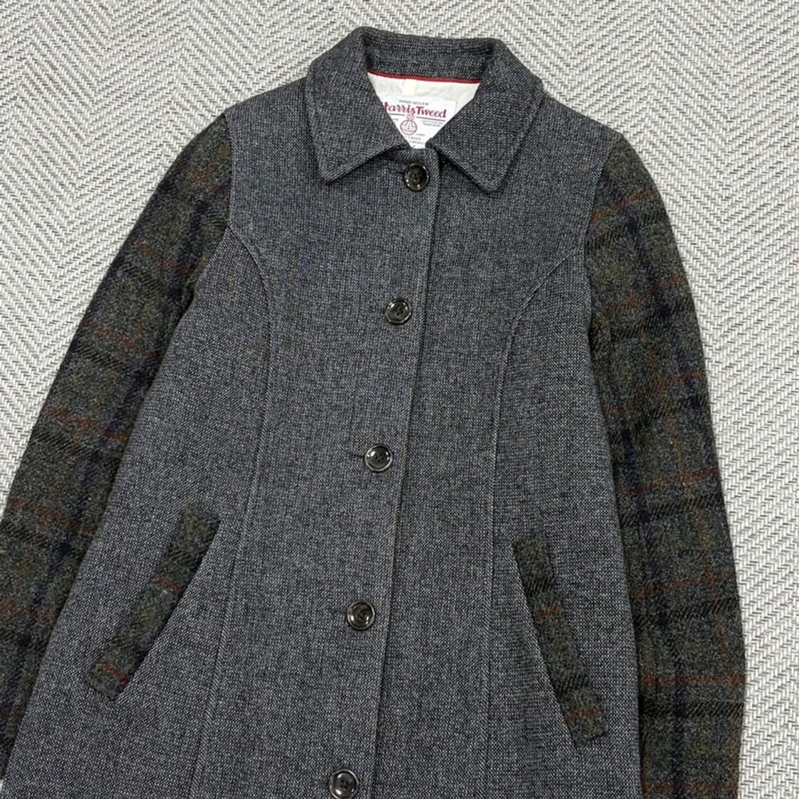해리스트위드 모직 체크 배색코트 v2074 상품이미지3