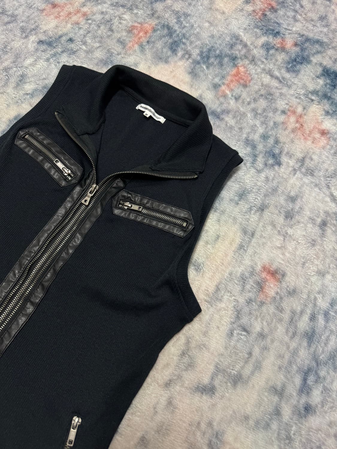 Semantic design 00s leather trimming ves 상품이미지4
