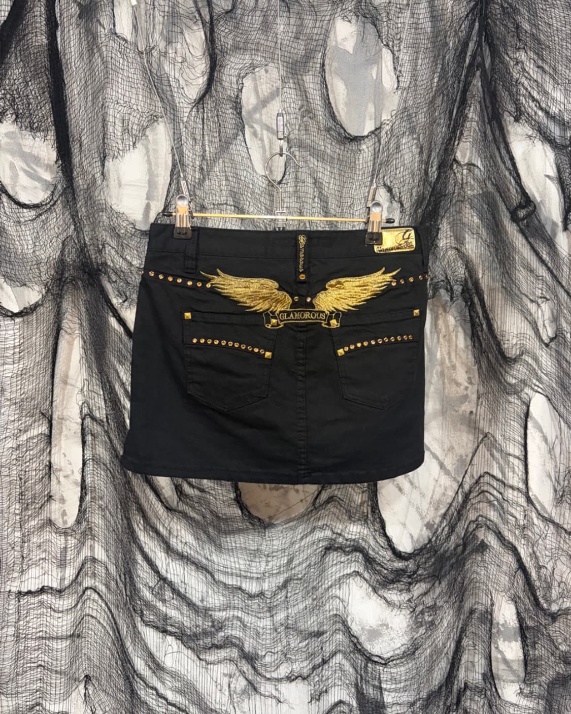 Y2k Gothic gold wing studs mini skirt 상품이미지2