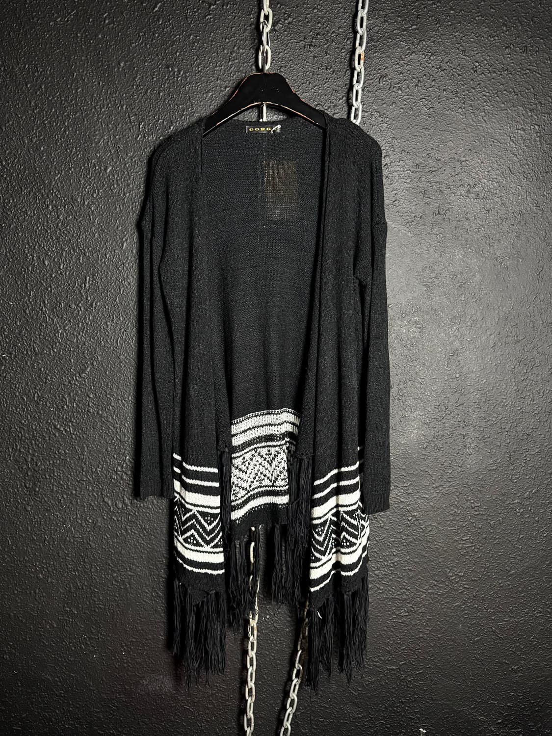 GORGE – Black Fringed Patterned Cardigan 상품이미지2