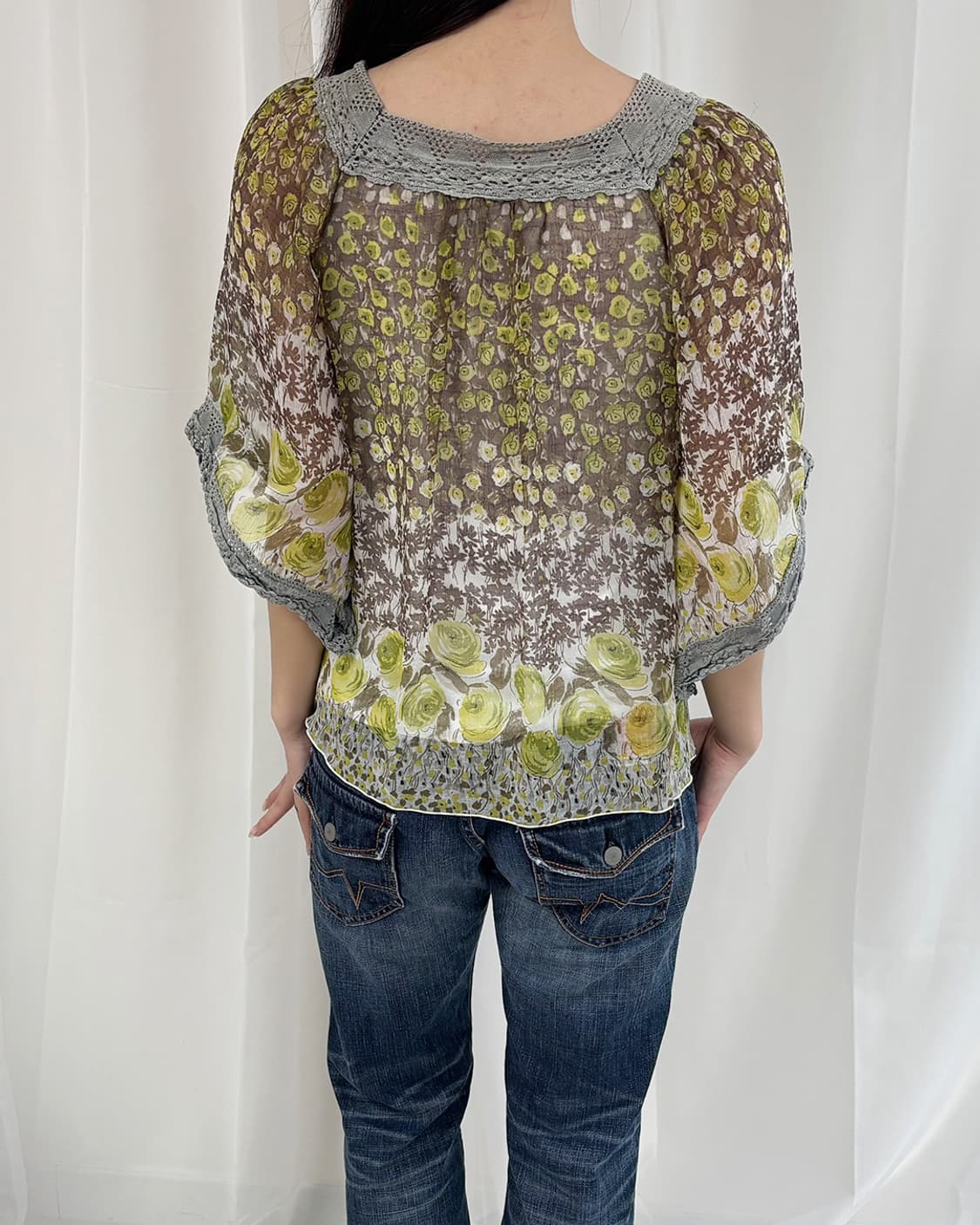 moss garden vintage floral sheer blouse 상품이미지3