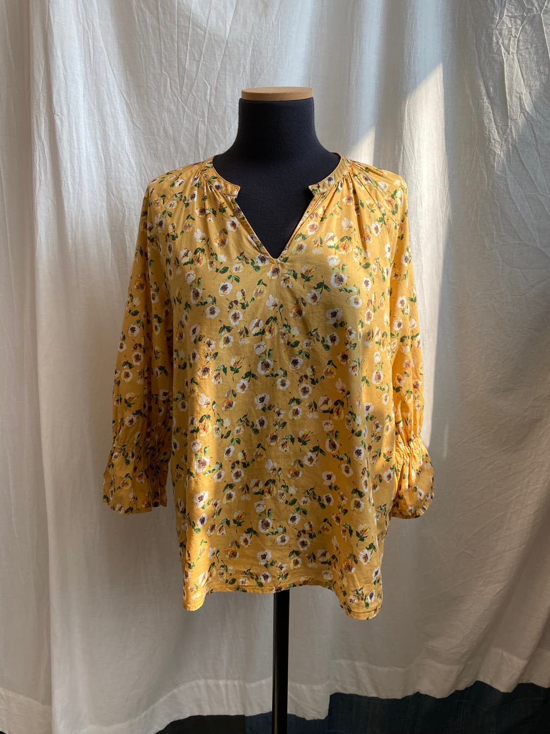 옐로우 플라워 7부블라우스(L) 상품이미지1