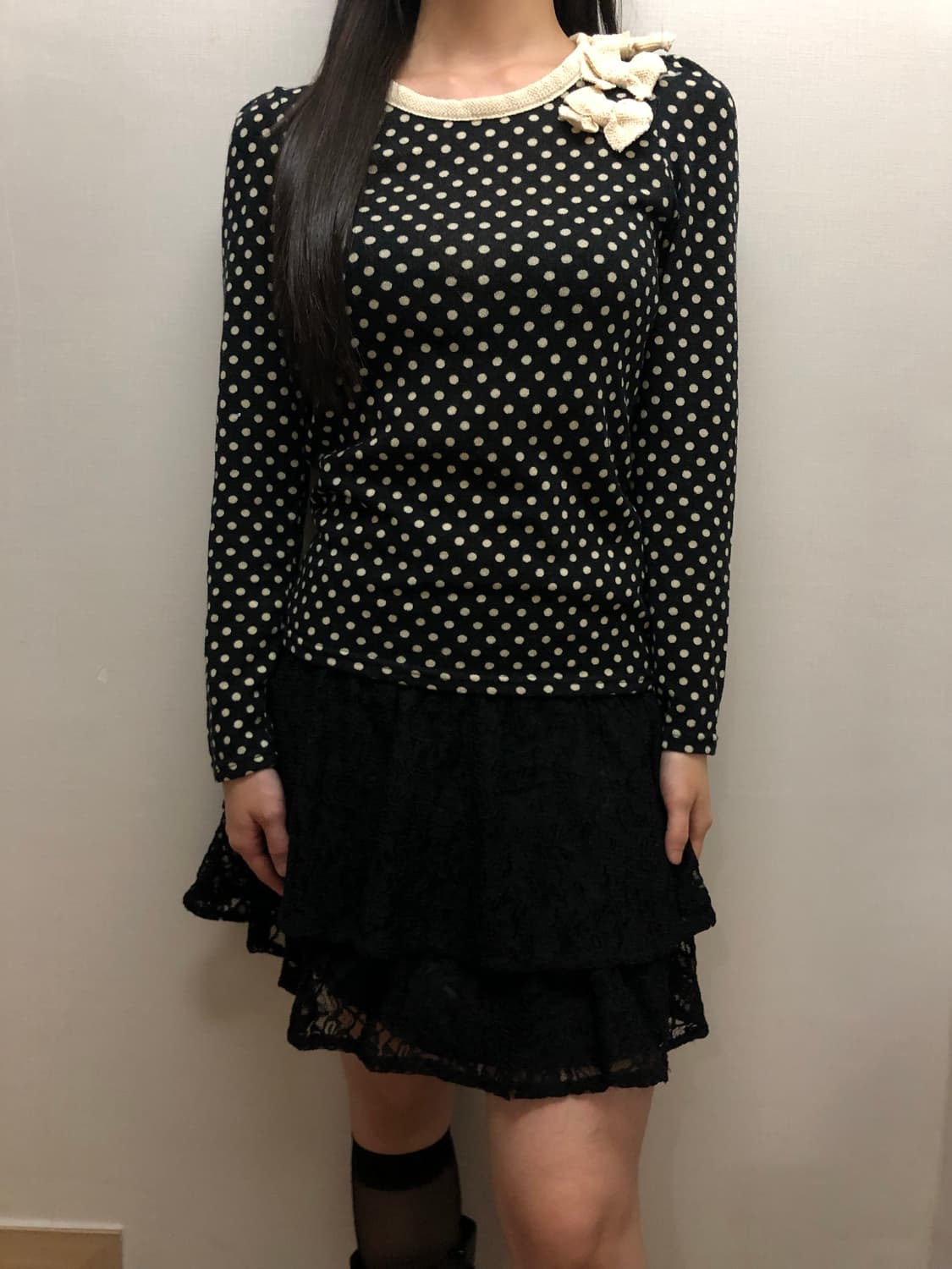빈티지 블랙 도트 리본 탑 상품이미지7
