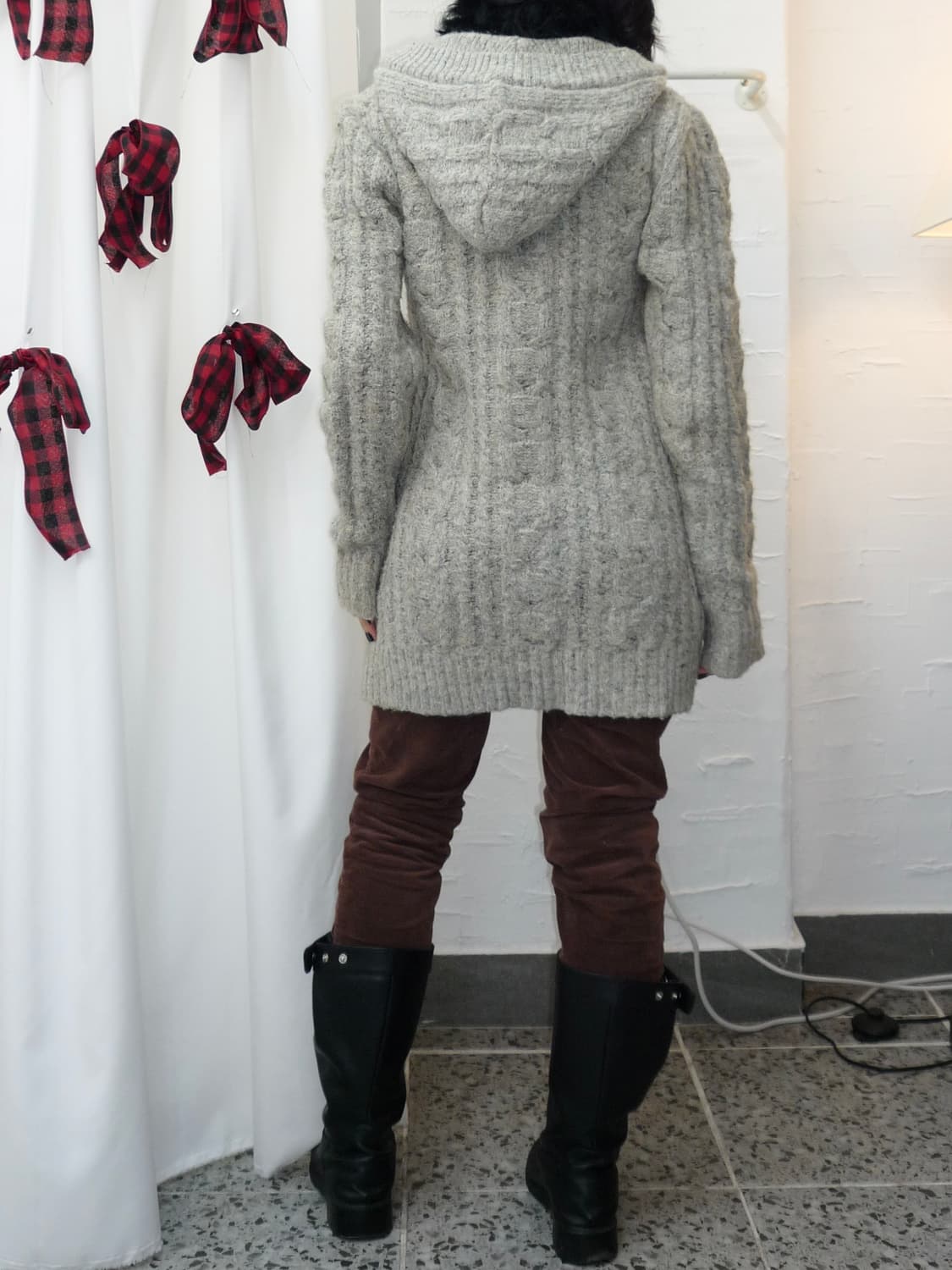 Cozy grey knit long cardigan 상품이미지4