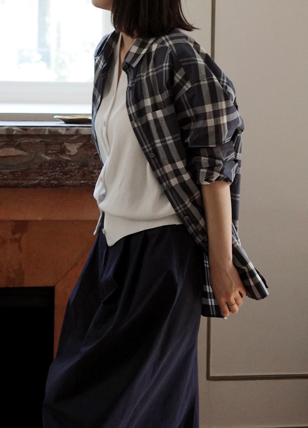문달 Moondal Frank Cotton Shirts 네이비 체크 셔츠 상품이미지4