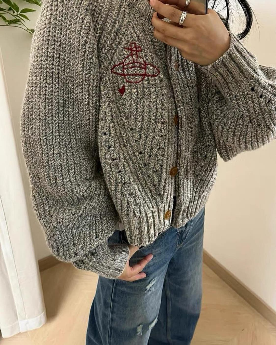 it 콜렉션 헤비울 우주선 자수 가디건 스웨터 S 상품이미지2