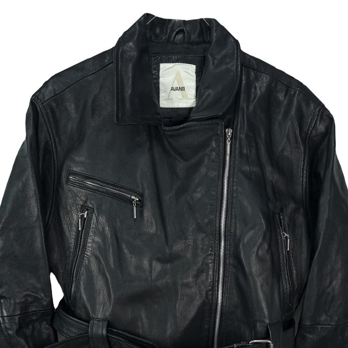 [빈티지] 리얼 쉽스킨 벨티드 양가죽 사선 라이더 자켓 블랙 M18867 상품이미지4