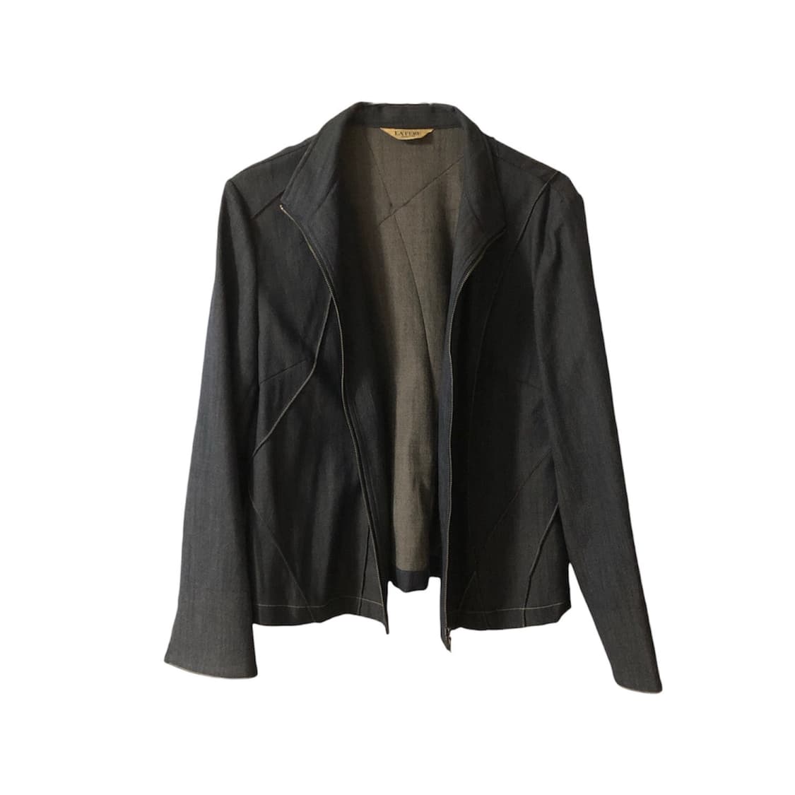 [LA'FERE] Grid Seam Black Denim Jacket 상품이미지1