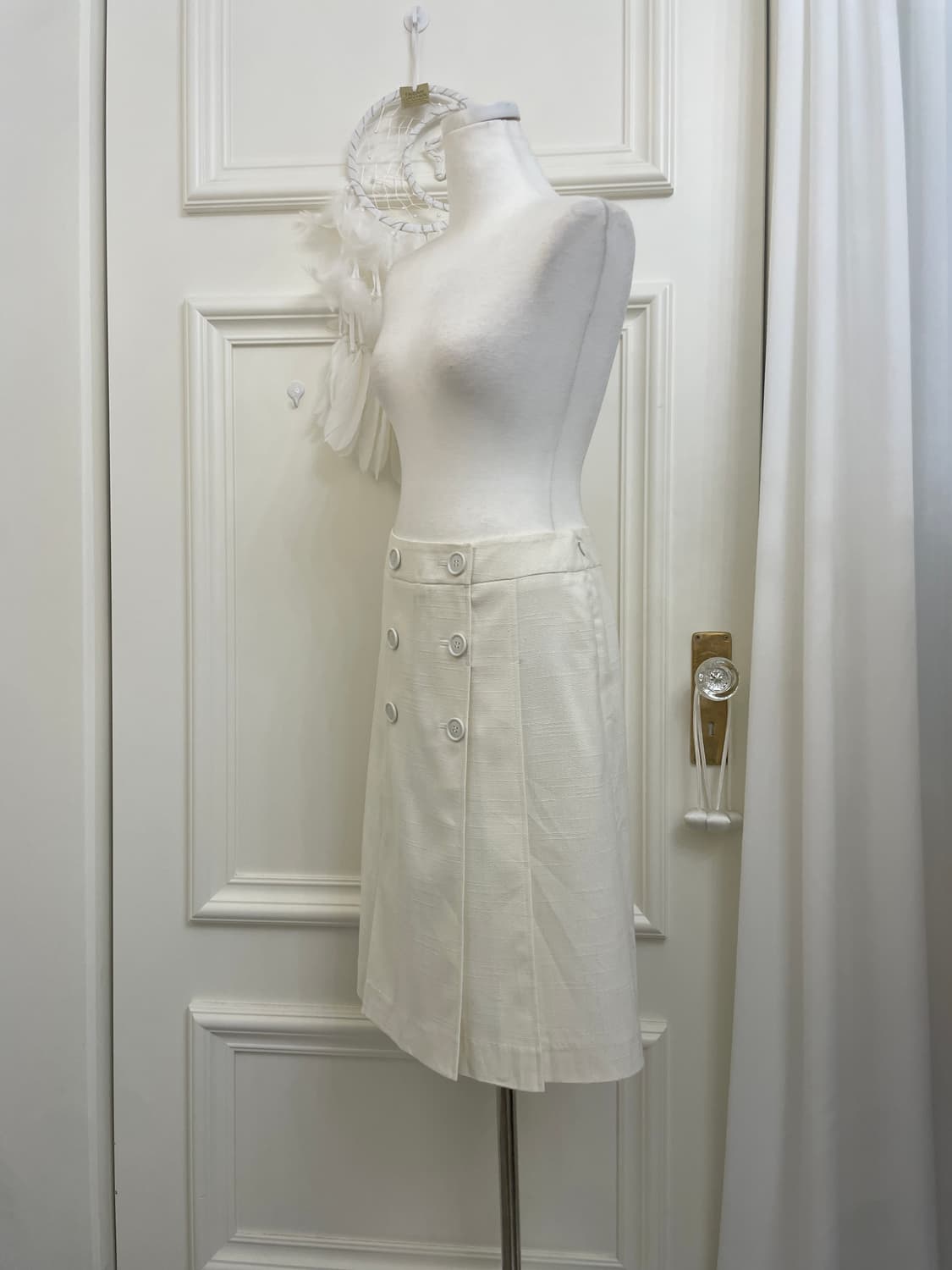 cream ivory tweed button midi skirt 상품이미지2