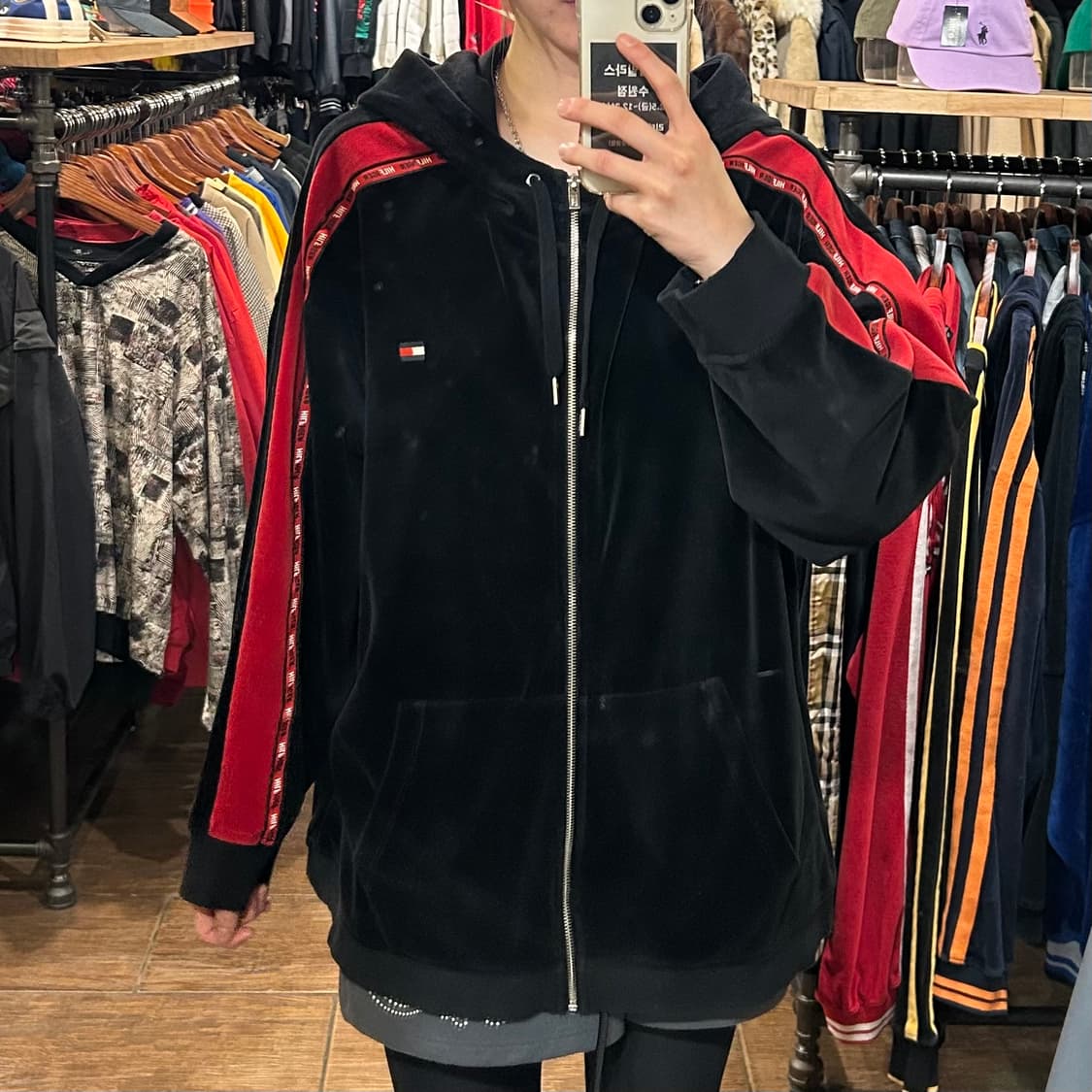 [HI] 타미힐피거 벨벳 후드집업 블랙  상품이미지2
