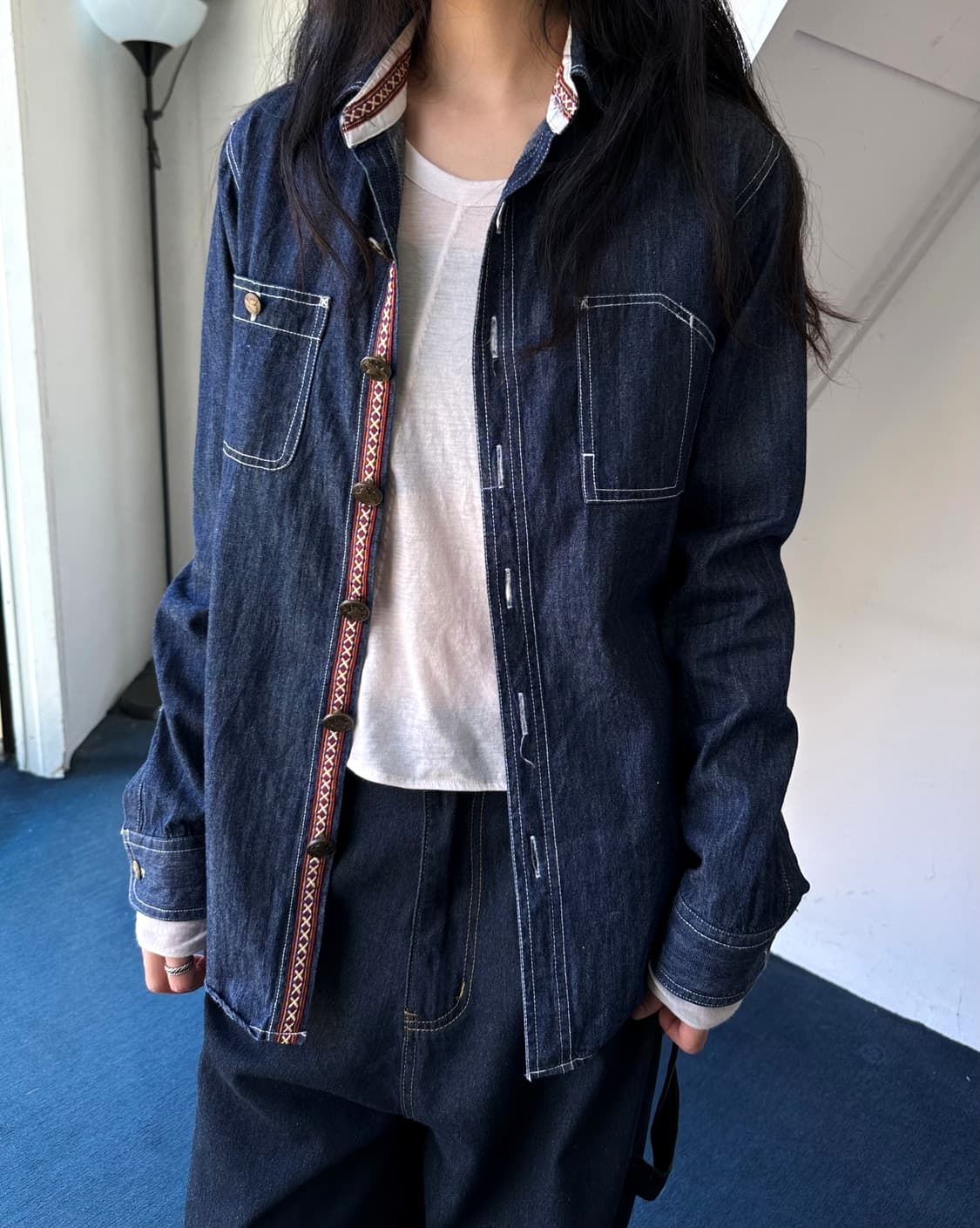 Cotton denim work design shirt 상품이미지3