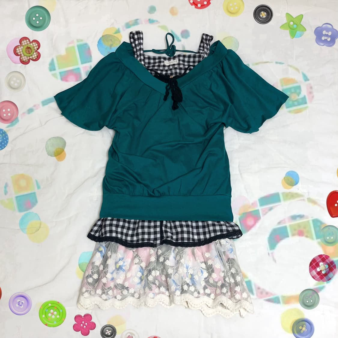 Vintage  ⋆｡˚ ⋆｡˚ ❁  하구미 모리걸 청록 코디 세트 3p 상품이미지1