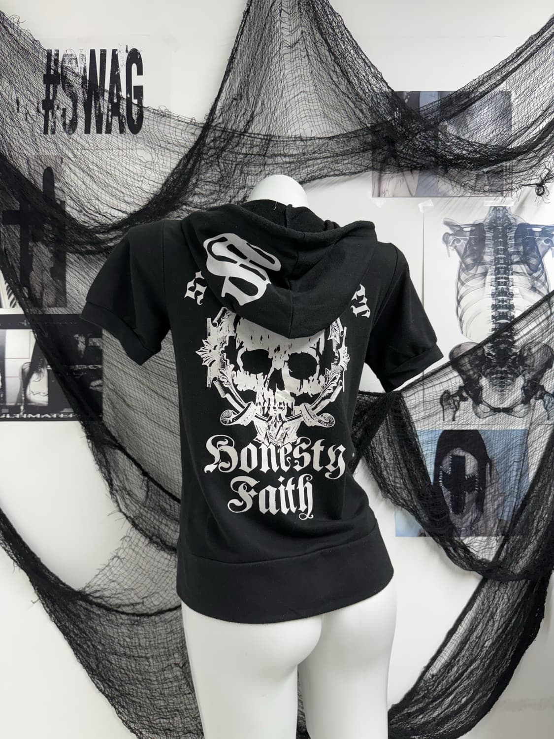 00s punk mood printing hoodie halfsleeve 상품이미지1
