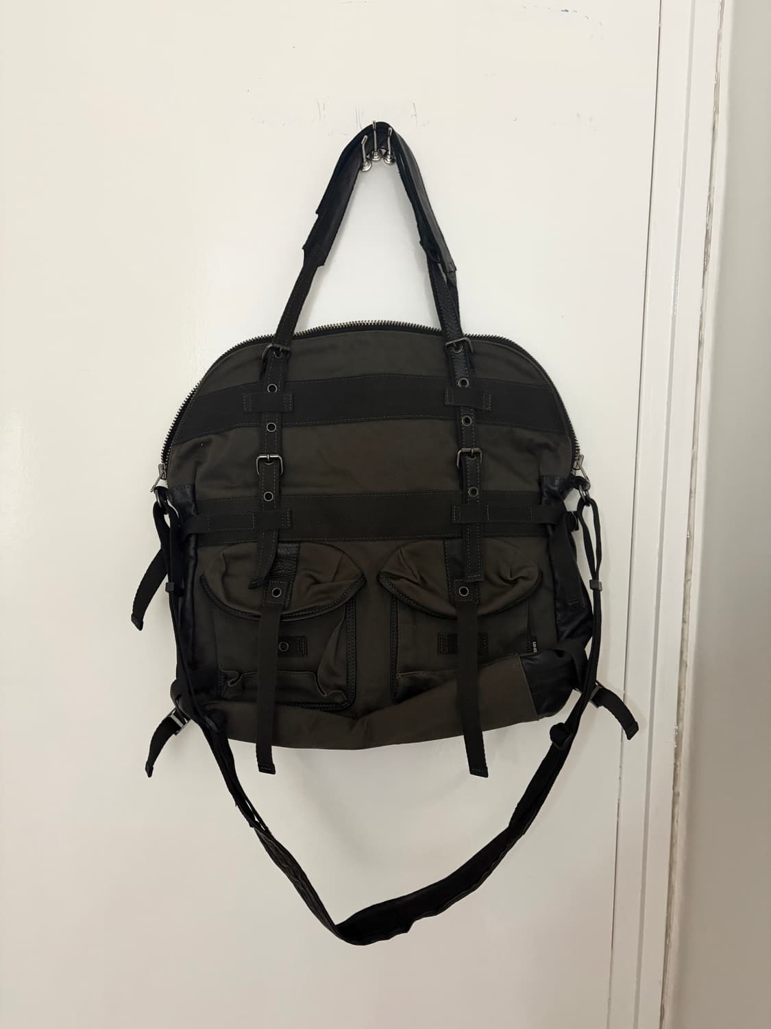 일본 빈티지 LIN-KU 카키 코튼 벨트 가방 노트북 수납 상품이미지1