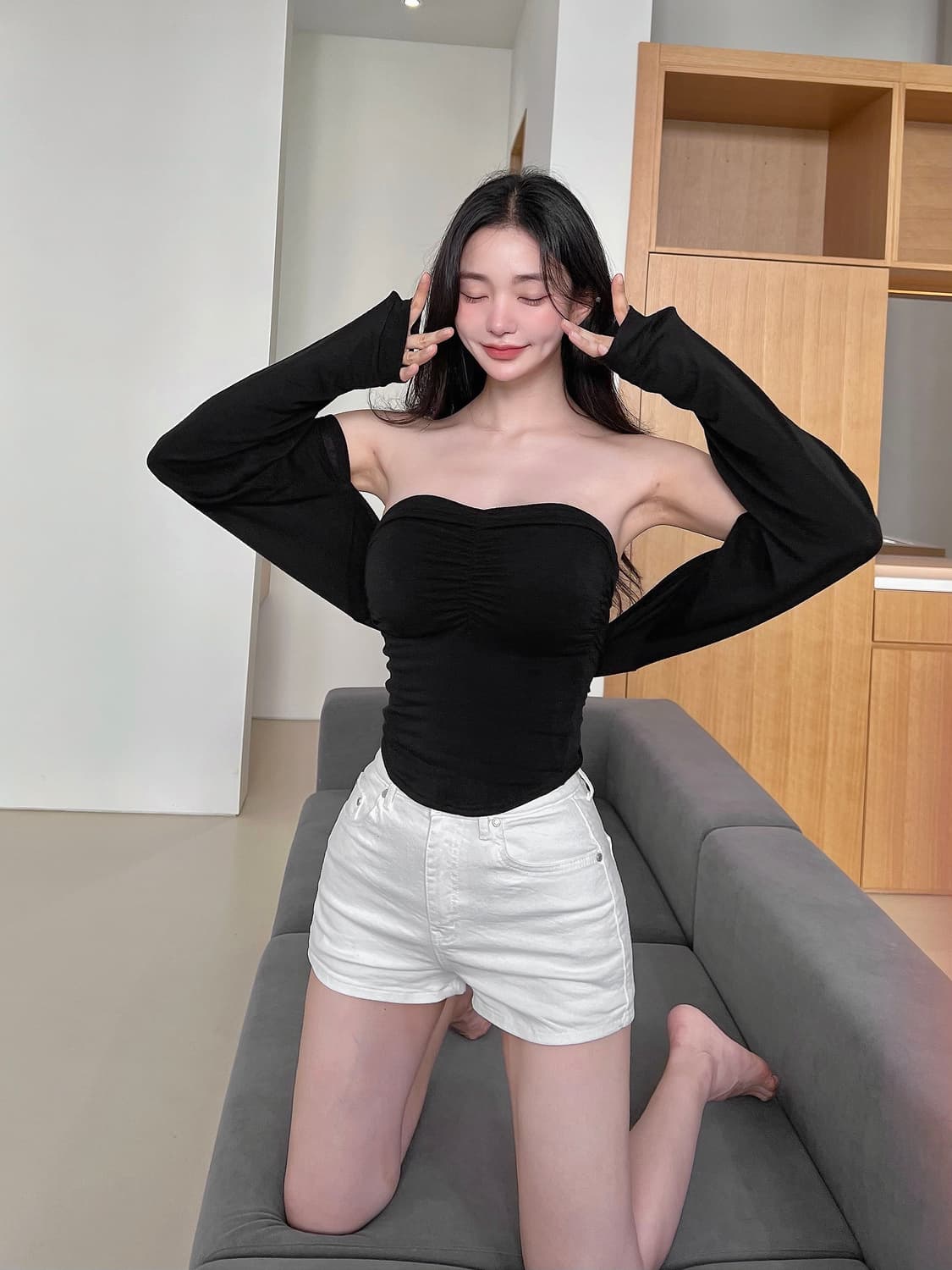 (미착용)새상품 카인다미 셔링 니트 볼레로 세트 set(블랙) 상품이미지4