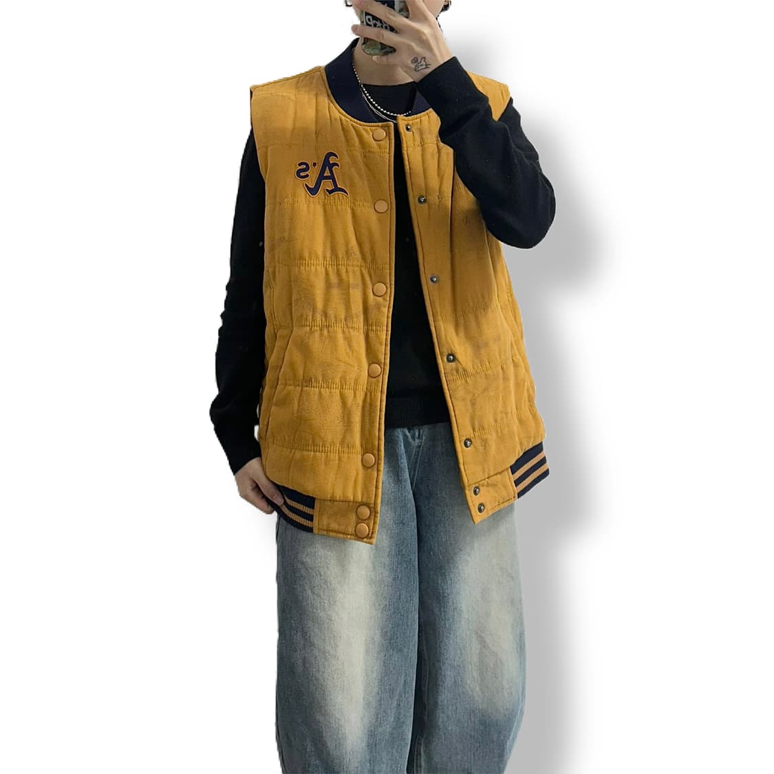 MLB 오클랜드 스웨이드 누빔 조끼 야구 자켓 상품이미지2