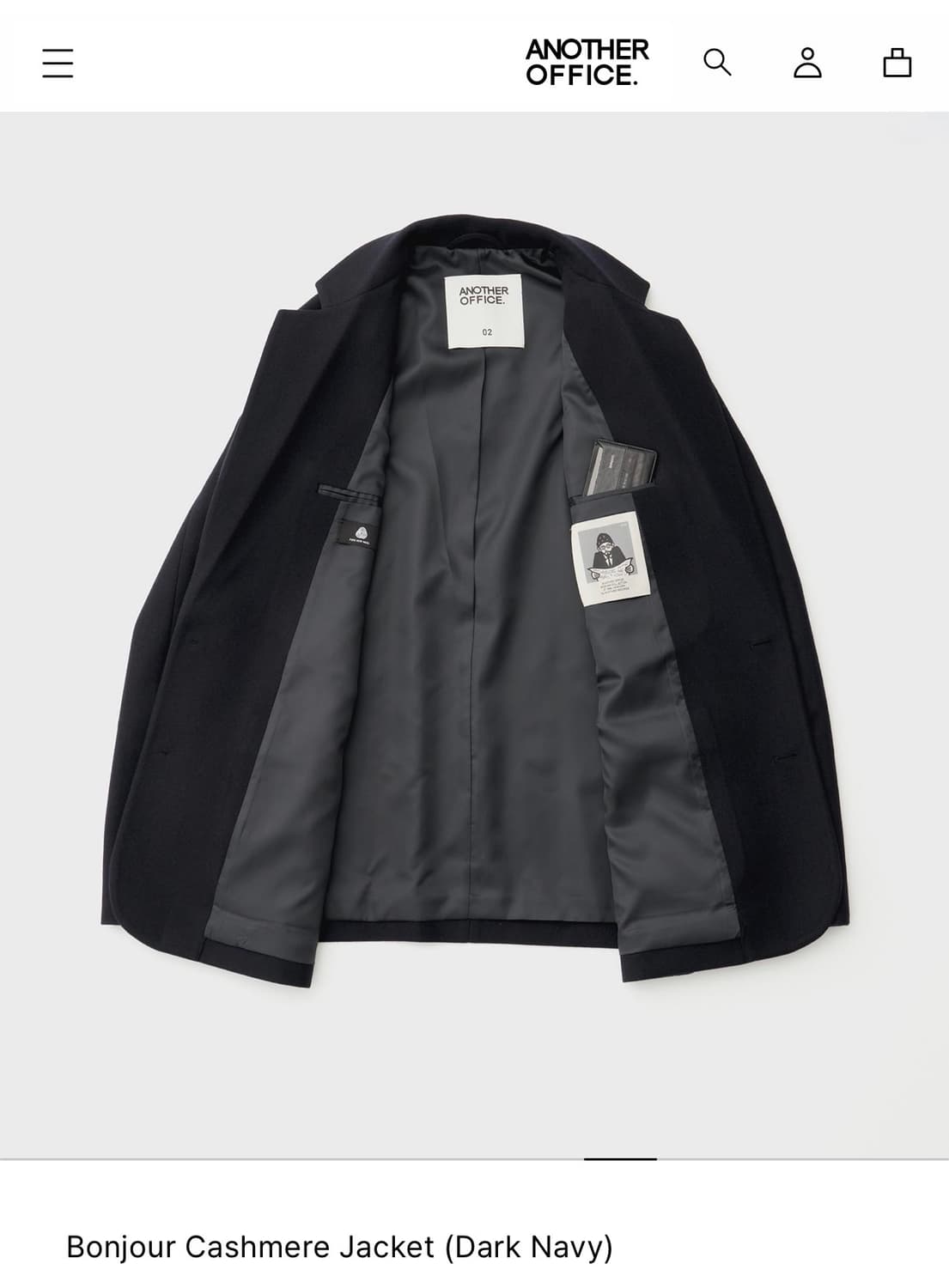 어나더오피스 봉주르 캐시미어 자켓 블레이저 다크네이비 2사이즈 판매 상품이미지2
