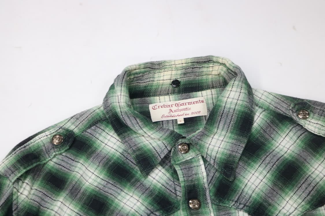 크레바 가먼츠 빈티지 그린 옴브레 체크 지퍼 웨스턴 셔츠 (L) 상품이미지4
