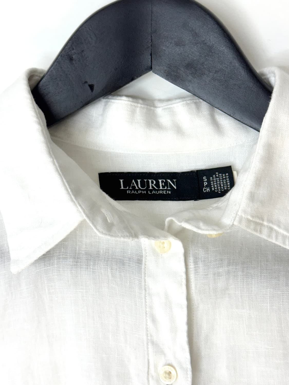 Lauren Ralph Lauren 화이트 린넨 숏 슬리브 셔츠 상품이미지5