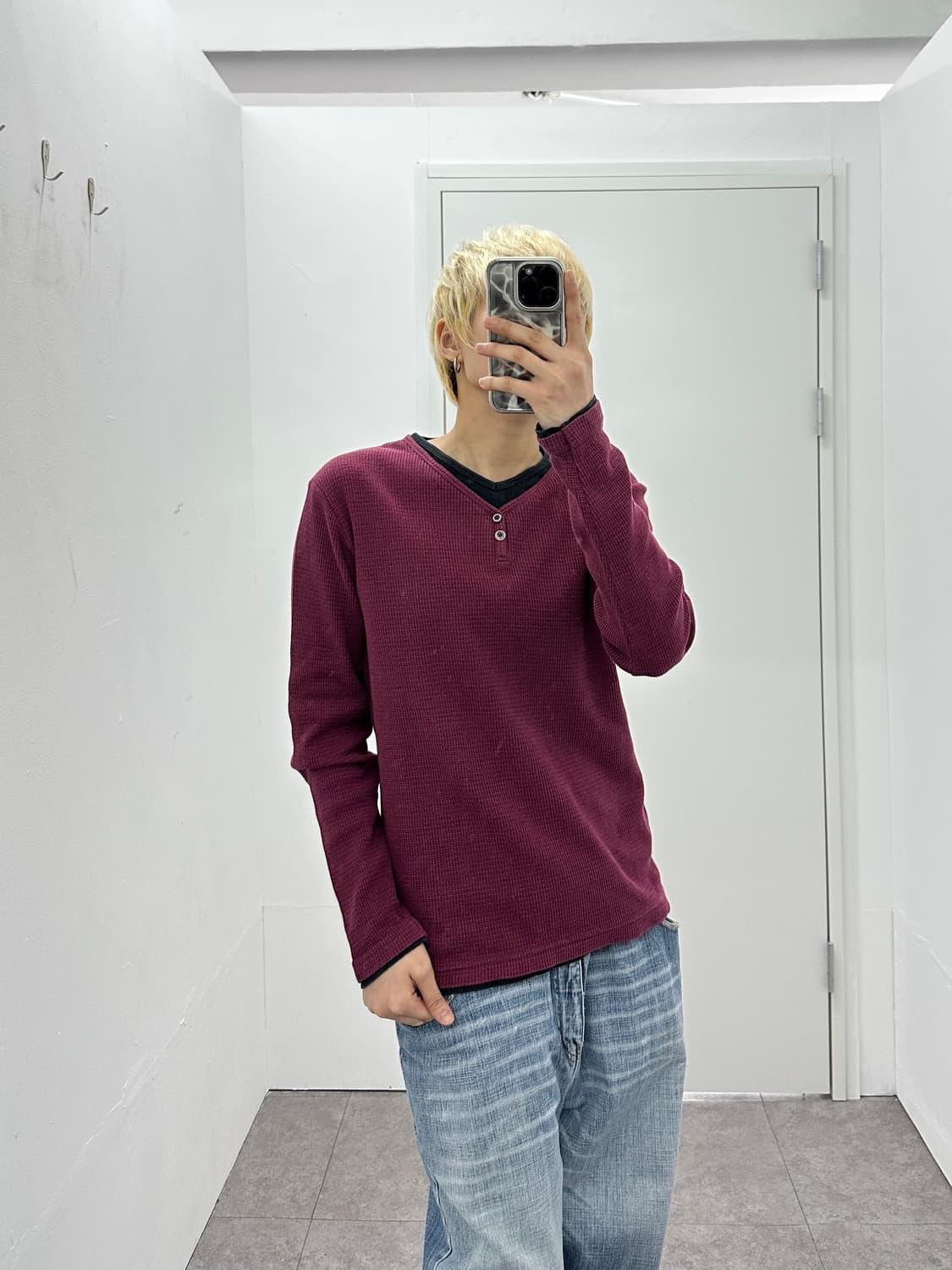 JPN fake layered knit sleeve top 상품이미지2