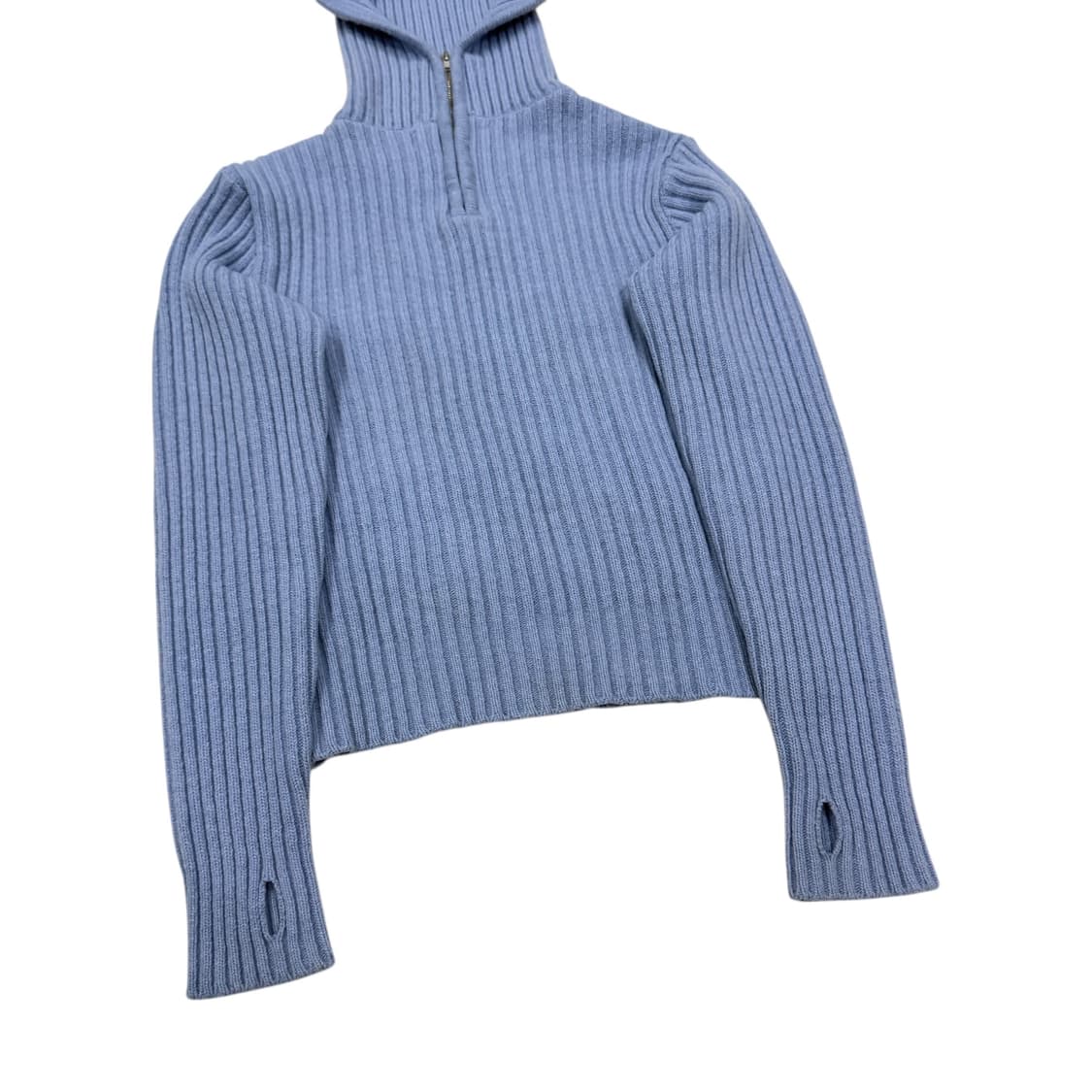 문선 바라클라바 니트 탑 후드 블루 M 상품이미지2