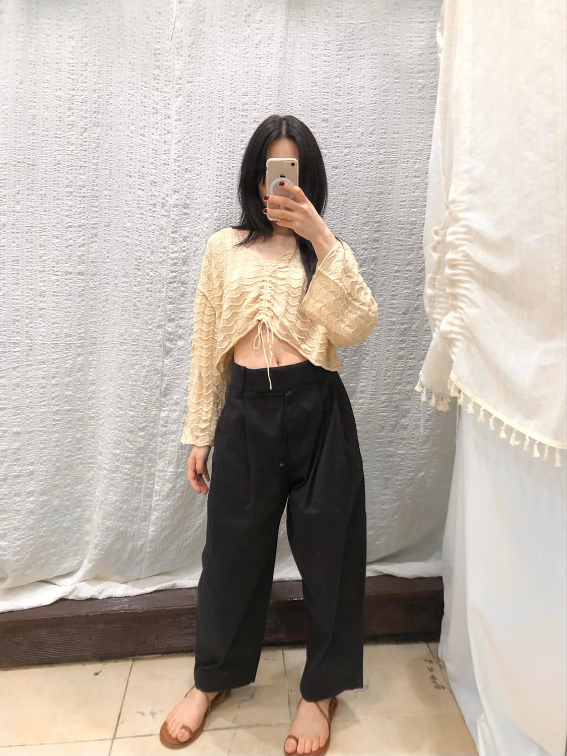 Minimal Navy Tapered Cotton Trousers 상품이미지3