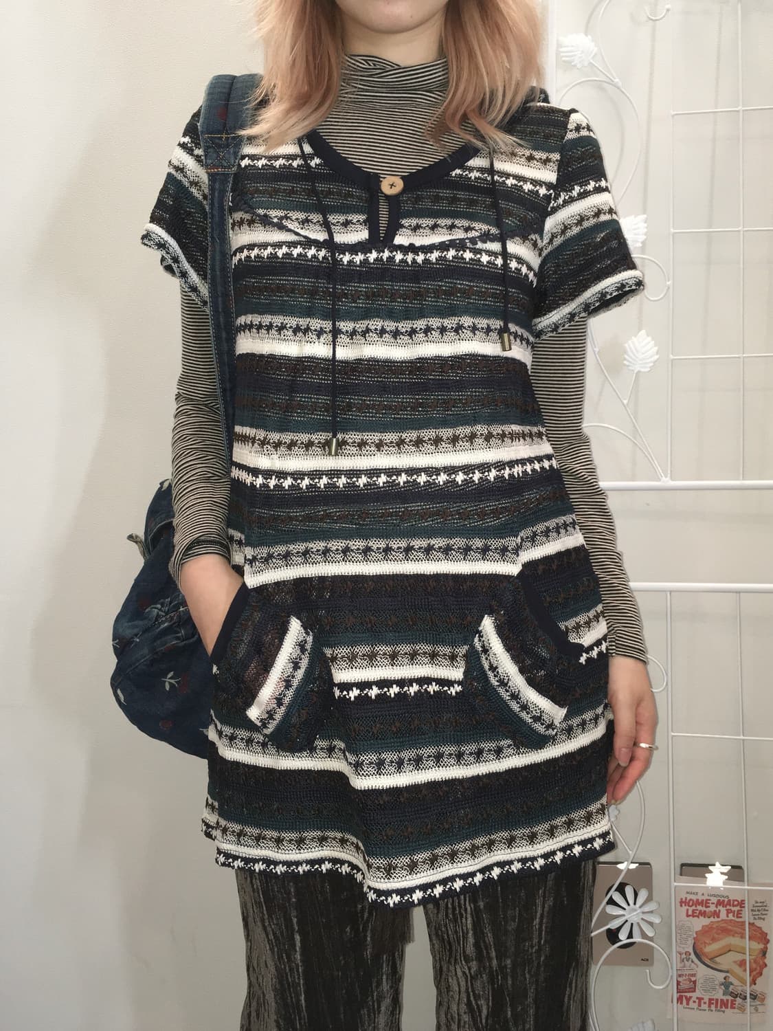jpn vintage nerd green navy stripe hood  상품이미지2