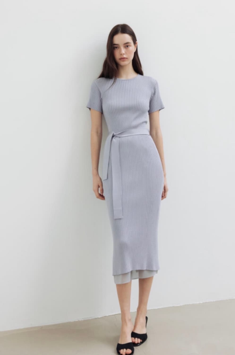 Sie 시에 에이프런 하프슬리브 원피스 포그블루 상품이미지1