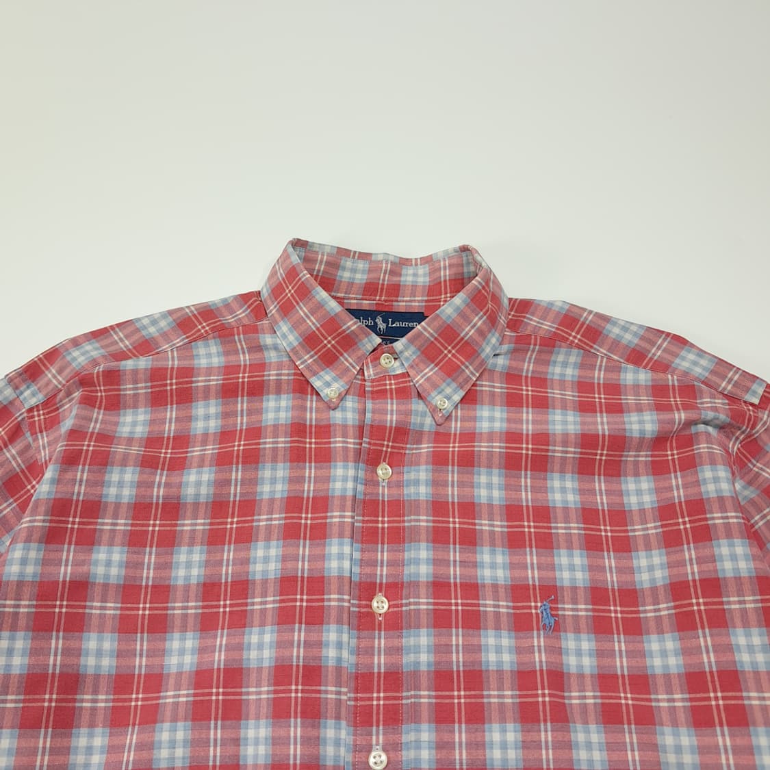CL927 L 폴로 90s 버튼다운 빈티지 레드 마드라스 체크 셔츠 남 상품이미지2