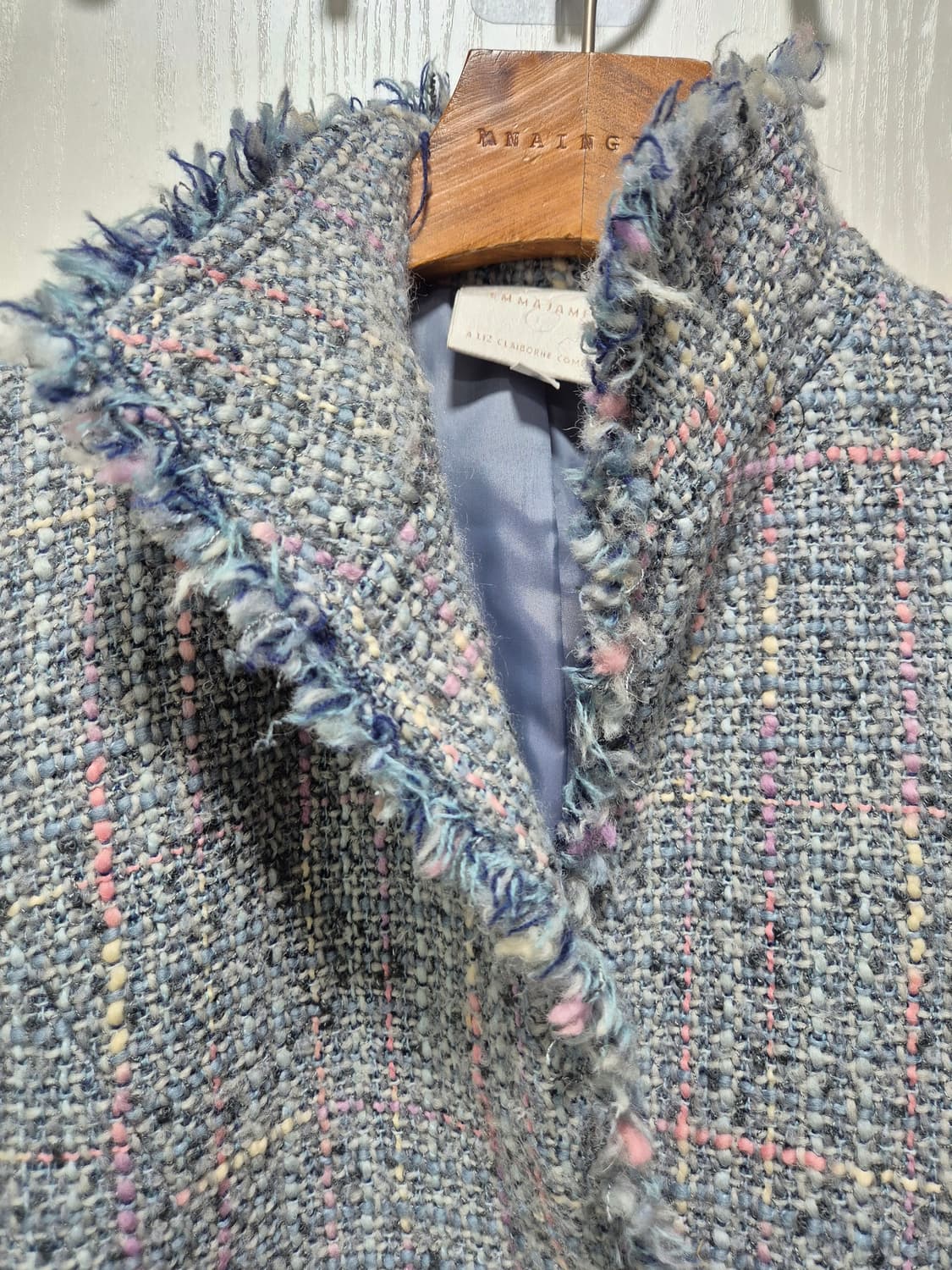 하늘색 트위드 체크 자켓 상품이미지2