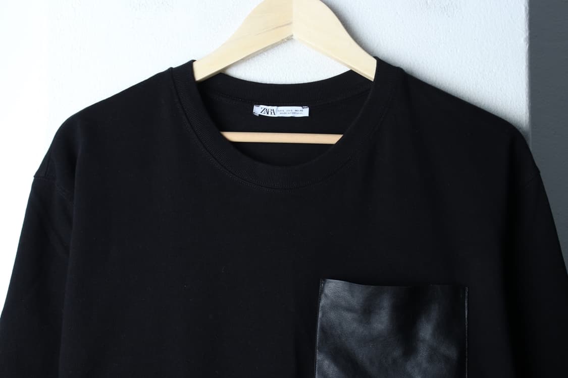 (L-XL) 자라 반팔 티셔츠 레더포켓 블랙 놈코어-7BA4 상품이미지3