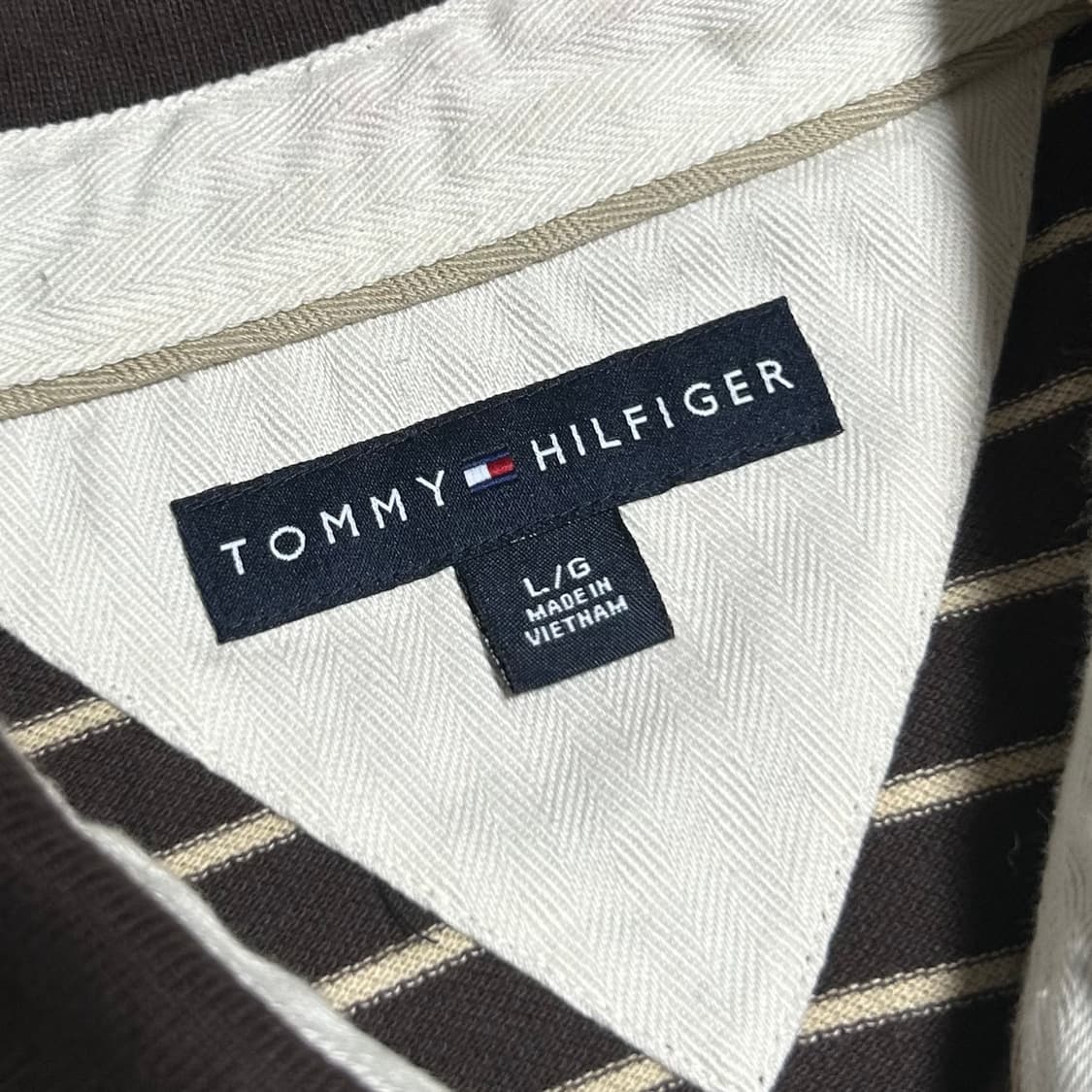 [XL] Tommy 타미힐피거 브라운 스트라이프 반팔 카라티 상품이미지4