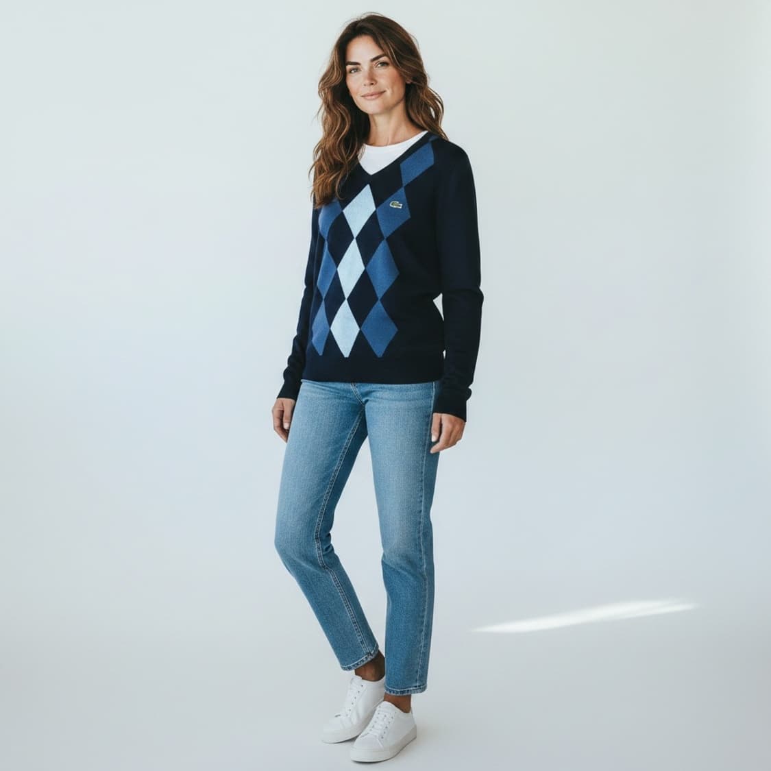 [M] Lacoste 라코스테 우먼즈 아가일 패턴 울 브이넥 니트 상품이미지2