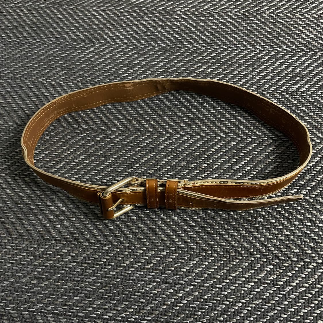 빈티지 웨스턴 체크 브라운 레더 벨트y 3940 상품이미지2